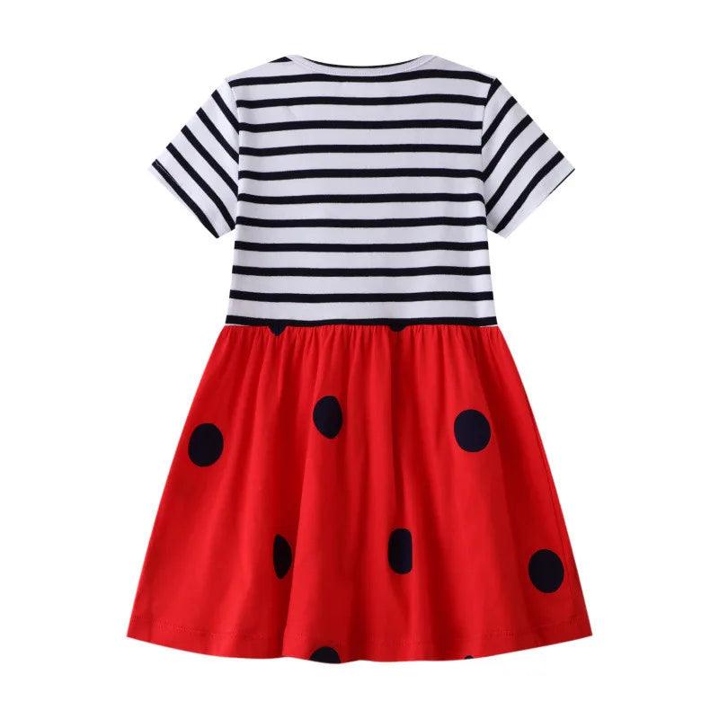 Charming Ladybug Embroidered Girls' Princess Dress –Summer Stripe Frock for Kids - JVMCL