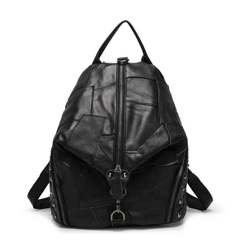 Genuine Leather Patchwork Backpack – Stylish & Spacious for Travel & Daily Use - JVMCL