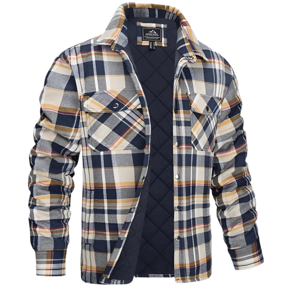 Men’s Plaid Long-Sleeve Winter Jacket – Thick Lapel Bomber Coat for Autumn & Winter - JVMCL