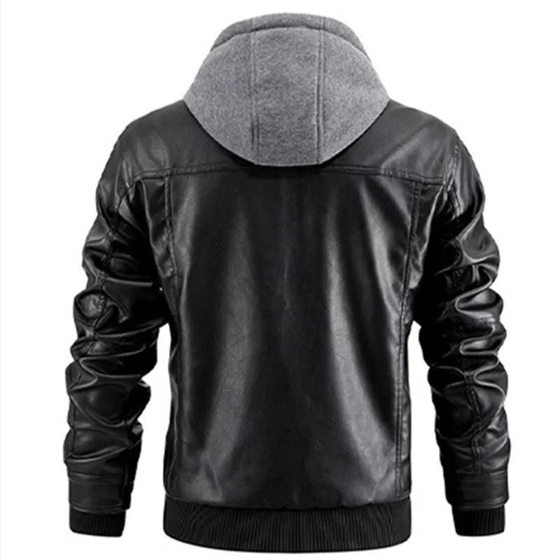 Ride in Style: Detachable Hood PU Leather Motorcycle Jacket for Men - JVMCL