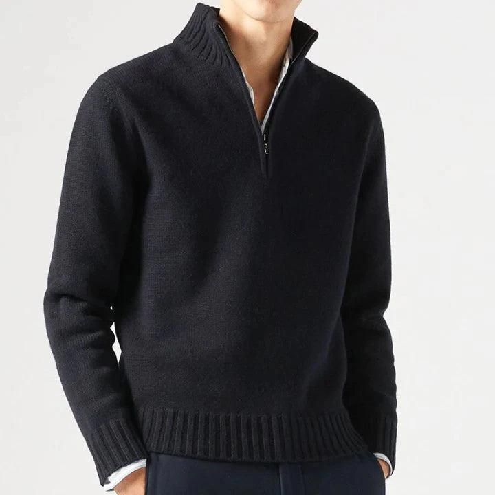 Men’s Cashmere Half-Zip Turtleneck Sweater–Warm Fleece-Lined Pullover for Winter - JVMCL