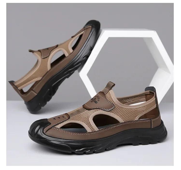 Men's Breathable Mesh Outdoor Sandals – Anti-Skid Hollow Beach Flats - JVMCL