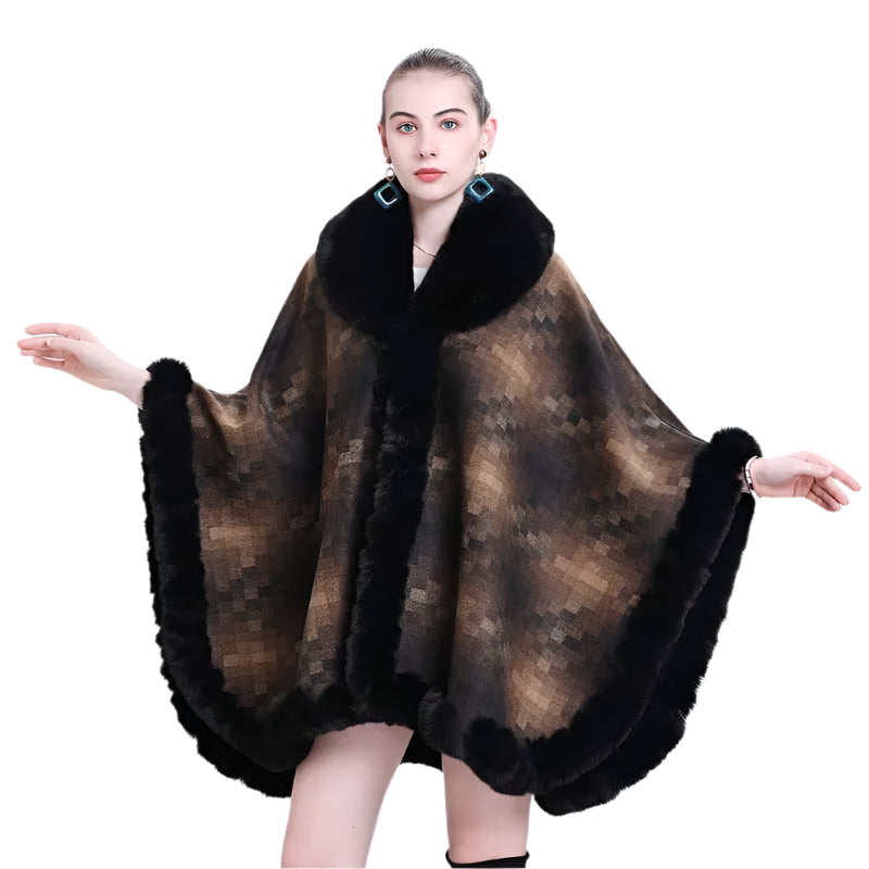 Women's Thicken Lining Woolen Faux Rabbit Fur Cloak Overcoat - Vintage Winter Cape - JVMCL