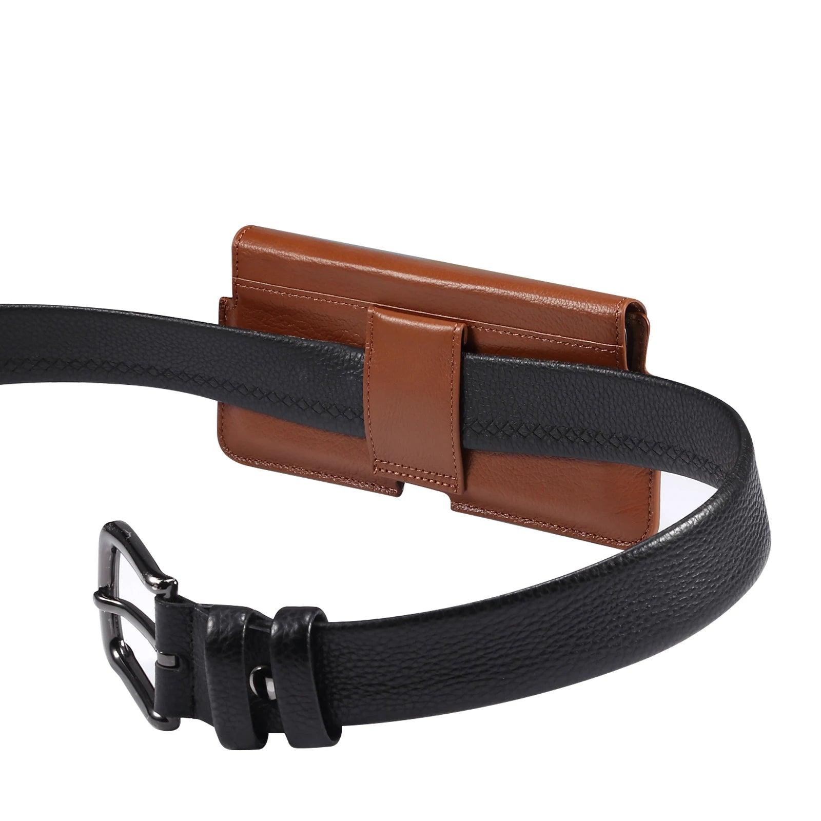 Genuine Leather Universal Waist Business Belt Pouch for 5.5"-7.2" Smartphones