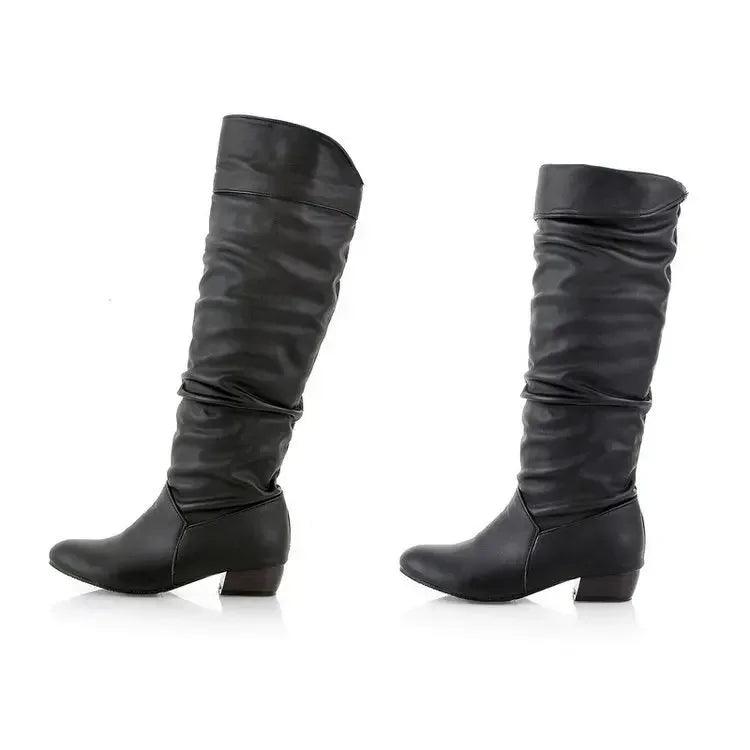 High-top Long Black White Fashionable Autumn/winter Martial Women's Boots - JVMCL