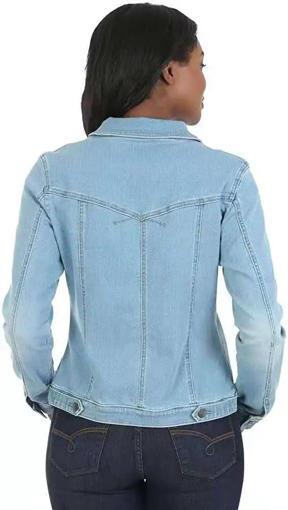 Women’s Slim Fit Denim Coat – Washed Short Jacket with Pockets & Button Closure