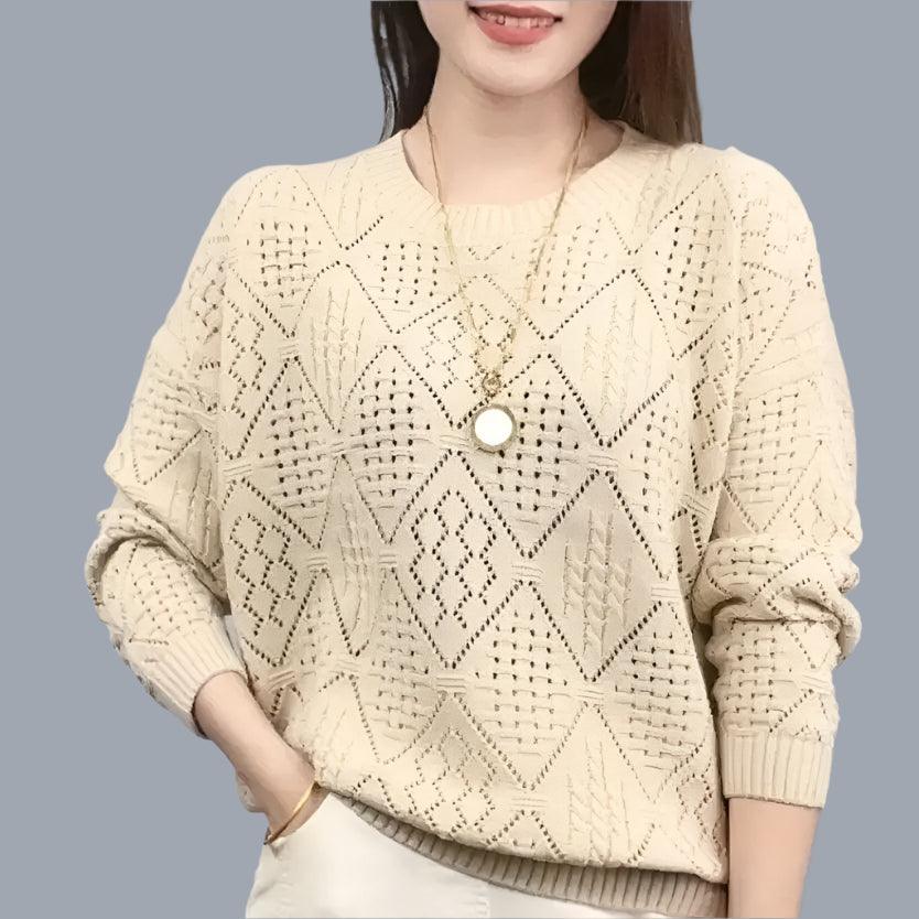 Elegant Knitted Sweater Loose-Fit Daily Work Casual Jumper for Spring Autumn - JVMCL