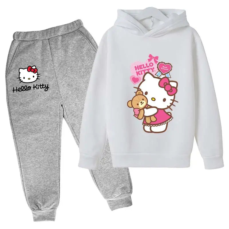 Adorable Cartoon Girls' Tracksuit Hoodie & Pants Set for Kids (4-14 Years) - JVMCL