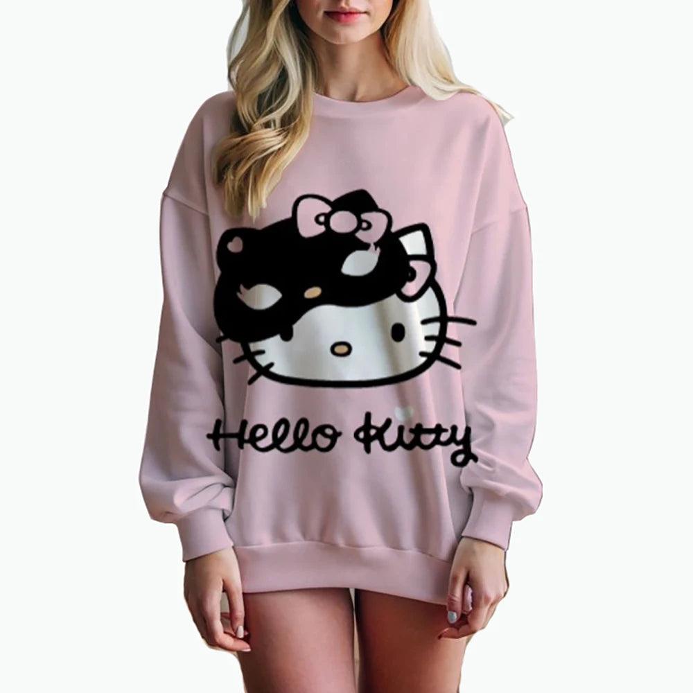 Oversized Anime Print Sweatshirt – Hello Kitty Hoodie for Women - JVMCL