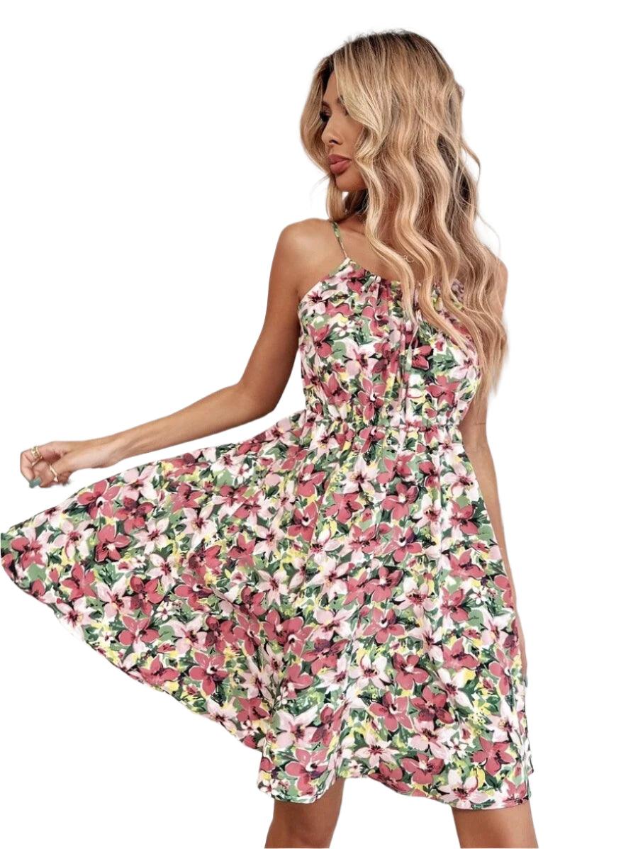 Summer Floral Print Spaghetti Strap Mini Dress – 2024 Y2K Beach Sundress - JVMCL