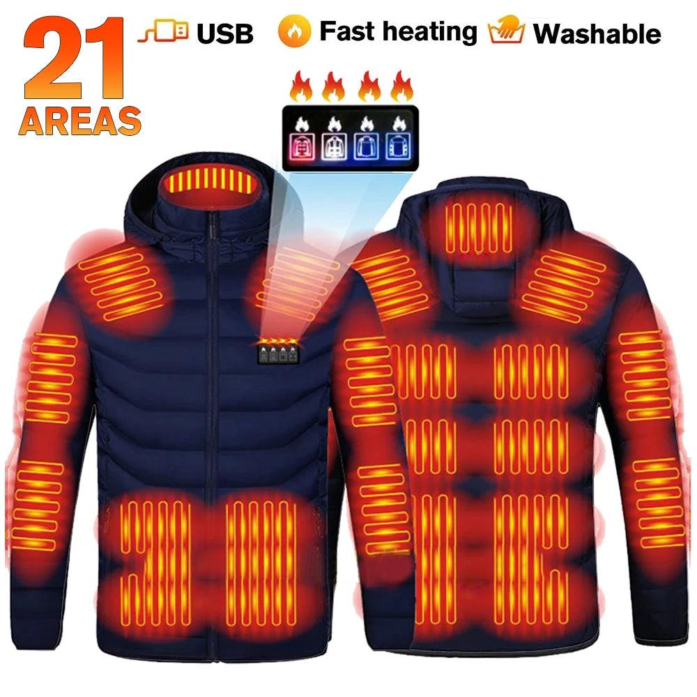 21-Area Heated Waterproof Winter Coat – USB-Powered Warm Vest for Men & Women - JVMCL