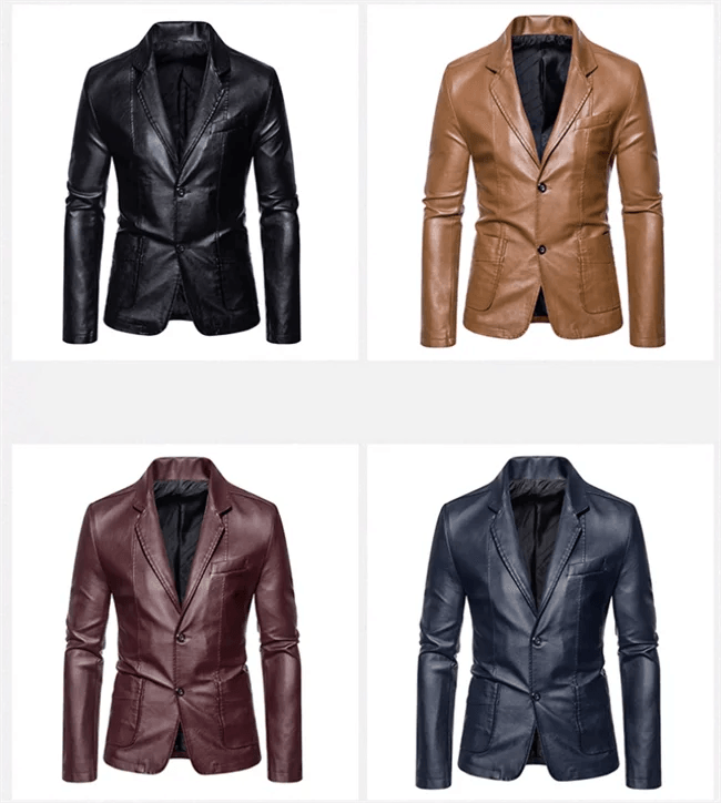 Men's Business Casual Leather Jacket – Slim Fit Suit Collar Coat - JVMCL