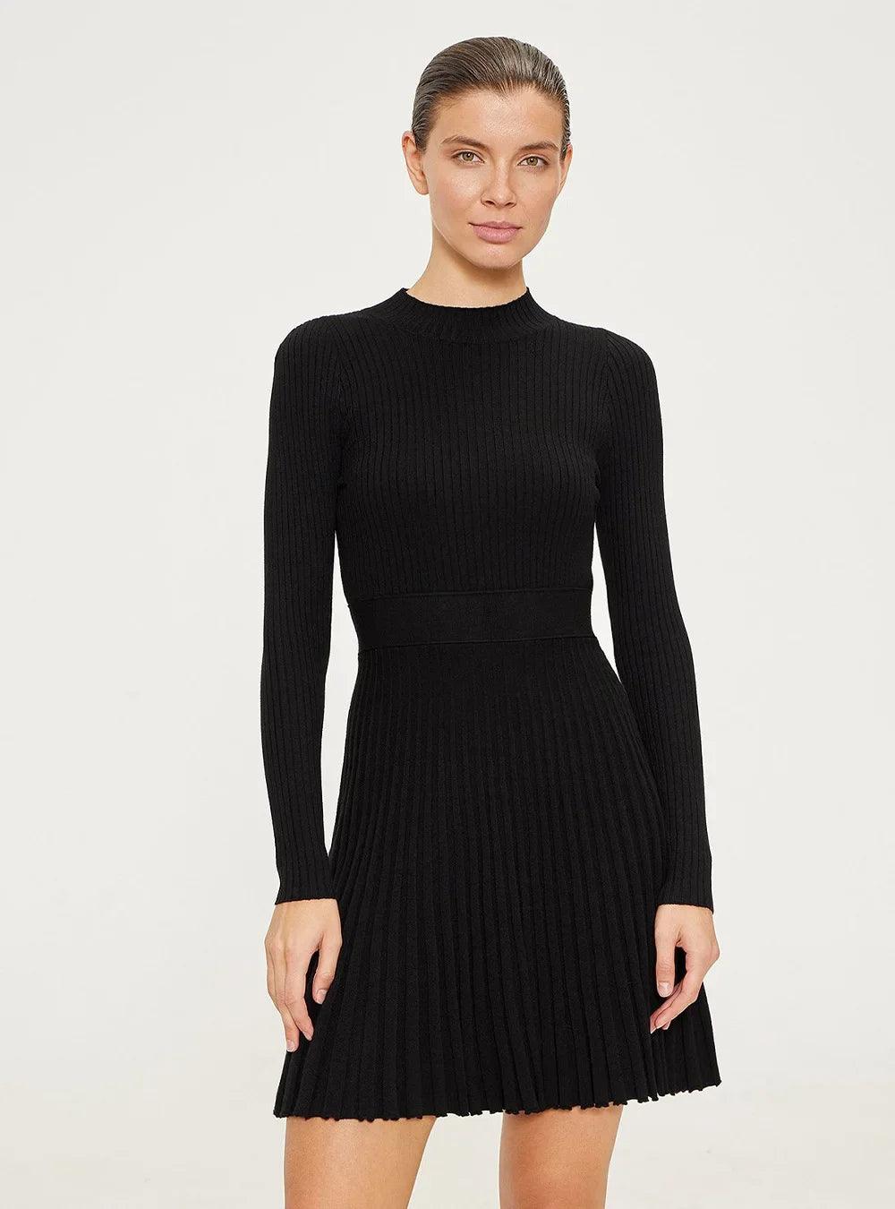 Turtleneck Knit Ruffled Mini Elegant High Waist Ribbed Skinny Knitwear Dress - JVMCL