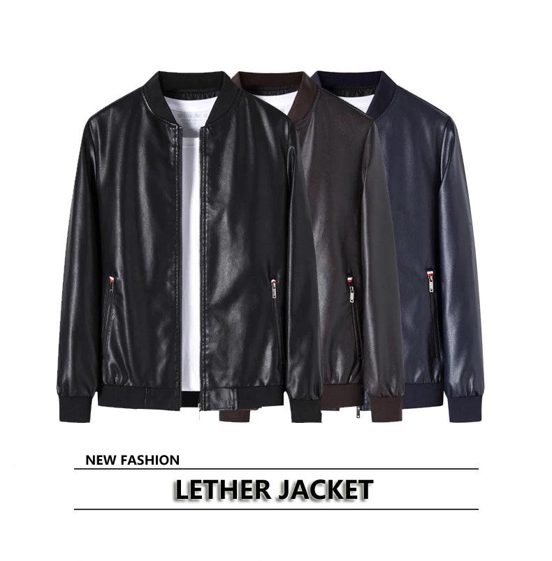 Casual Motorcycle Windbreaker Slim Fit Faux Leather Motorcycle Jacket for Men - JVMCL