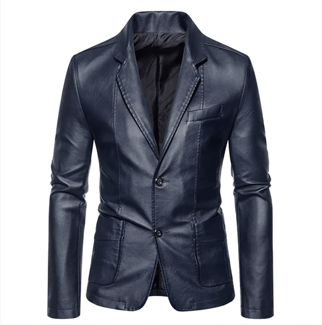 Men's Business Casual Leather Jacket – Slim Fit Suit Collar Coat - JVMCL