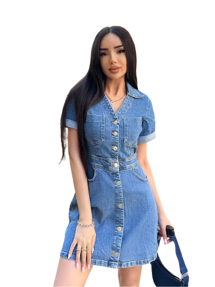 Women’s Retro Denim Mini Dress – Chic & Elegant Street Style for Summer