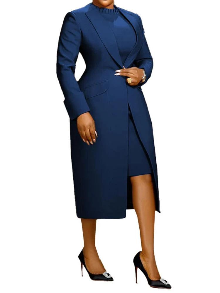 Elegant Office Lady 2-Piece Blazer & Dress Set – Business African Streetwear - JVMCL