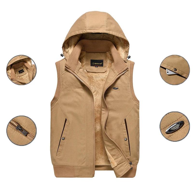 Windproof High Quality Leisure Fashion Men Winter Sleeveless Hooded Fleece Vest - JVMCL