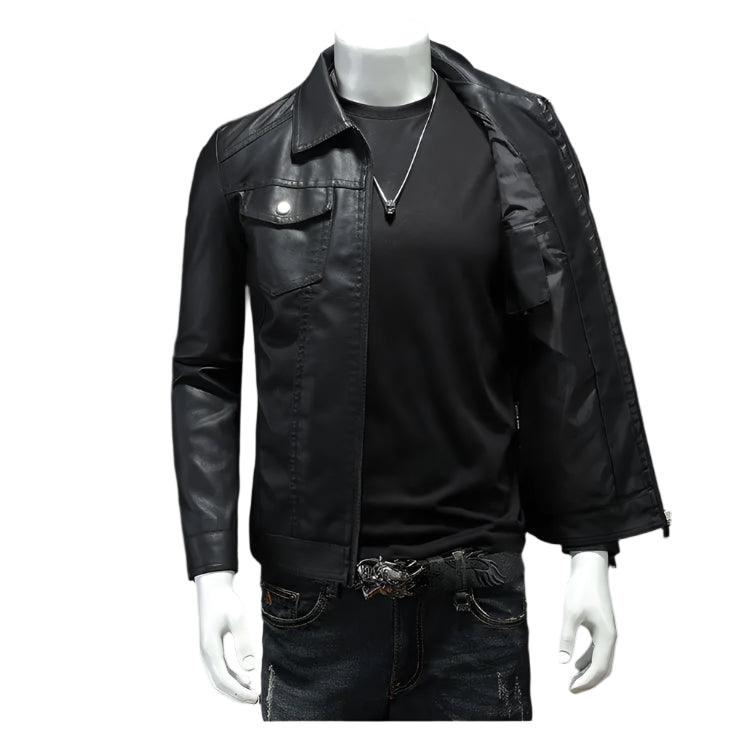 Men’s Lapel Leather Jacket: All-Season Waterproof, Fit & Stylish for Durability - JVMCL