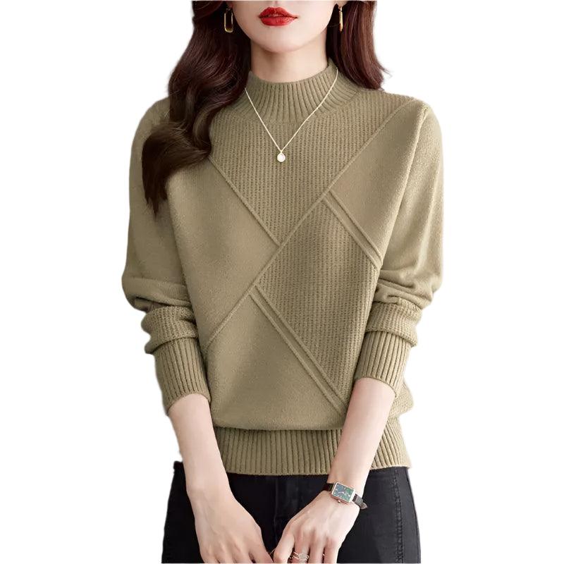 Fashionable Puff Sleeve Bottoming Half Turtleneck Loose Knitted Sweater - JVMCL