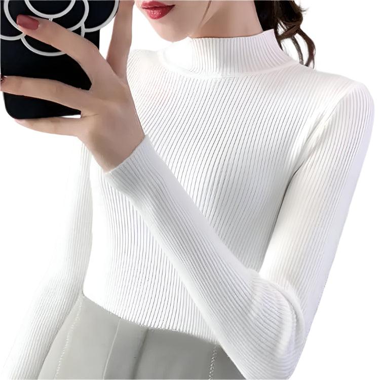 Autumn Winter Mock Neck Women Sweater - Vintage Basic Slim Knitted Casual Pullover - JVMCL