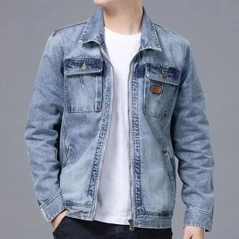 All-in-one Stylish Men's Denim Overalls Multi Pocket Autumn Winter Jacket - JVMCL