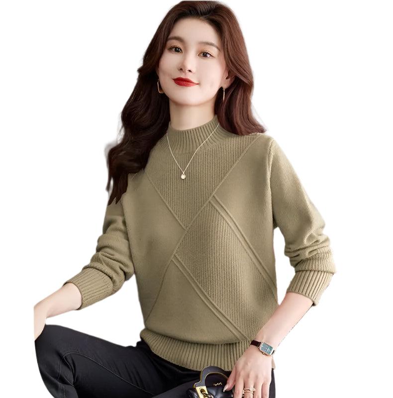 Fashionable Puff Sleeve Bottoming Half Turtleneck Loose Knitted Sweater - JVMCL