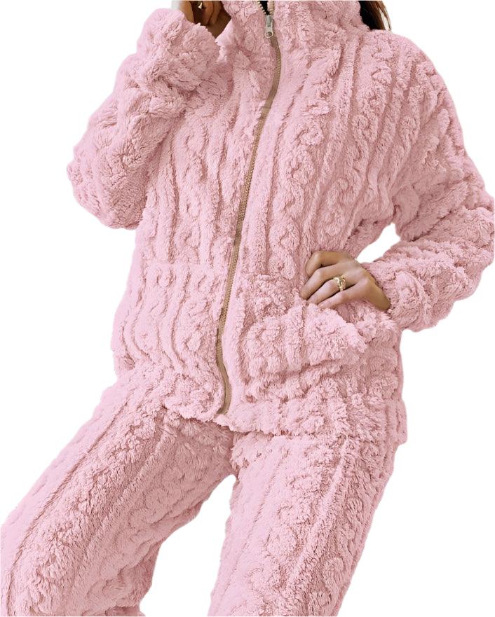 Women's 2-Piece Jacquard Textured Teddy Set – Cozy & Stylish for Autumn/Winter - JVMCL