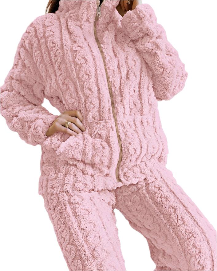 Women's 2-Piece Jacquard Textured Teddy Set – Cozy & Stylish for Autumn/Winter - JVMCL