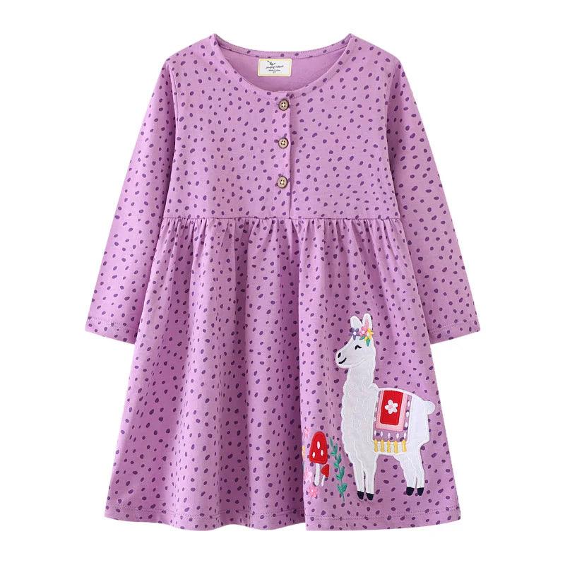 Adorable Animal Applique Princess Dress – Long Sleeve Girls' Party & School Outfit - JVMCL