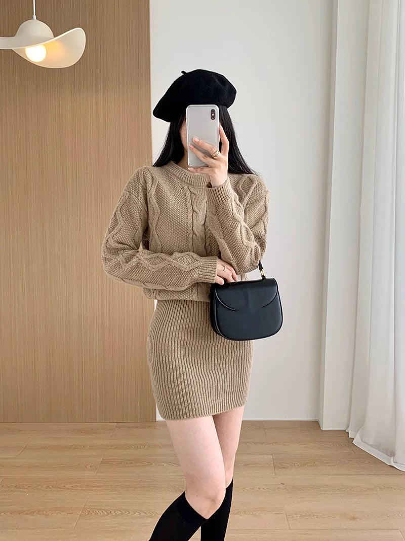 Ribbed Pullover Bodycon Batwing Sleeve Two-Piece Dress - JVMCL