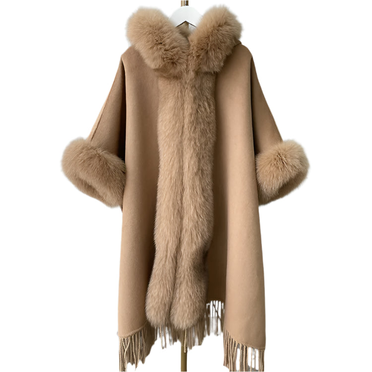 Thick Warm Elegant Winter Fur Cape Poncho & Fashionable Cardigan Shawl Cloak - JVMCL