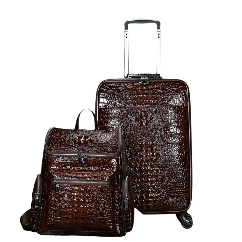 Genuine Leather Crocodile-Pattern Trolley Suitcase & Handbag Boarding Case - JVMCL