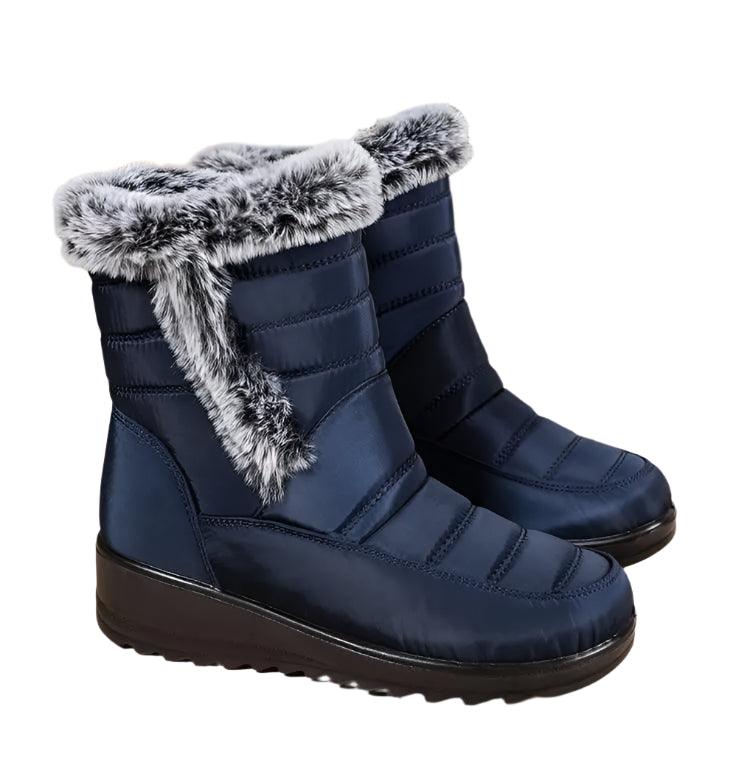 Women's Mid-Calf Snow Boots – Plush-Lined Platform Winter Boots with Down Upper - JVMCL