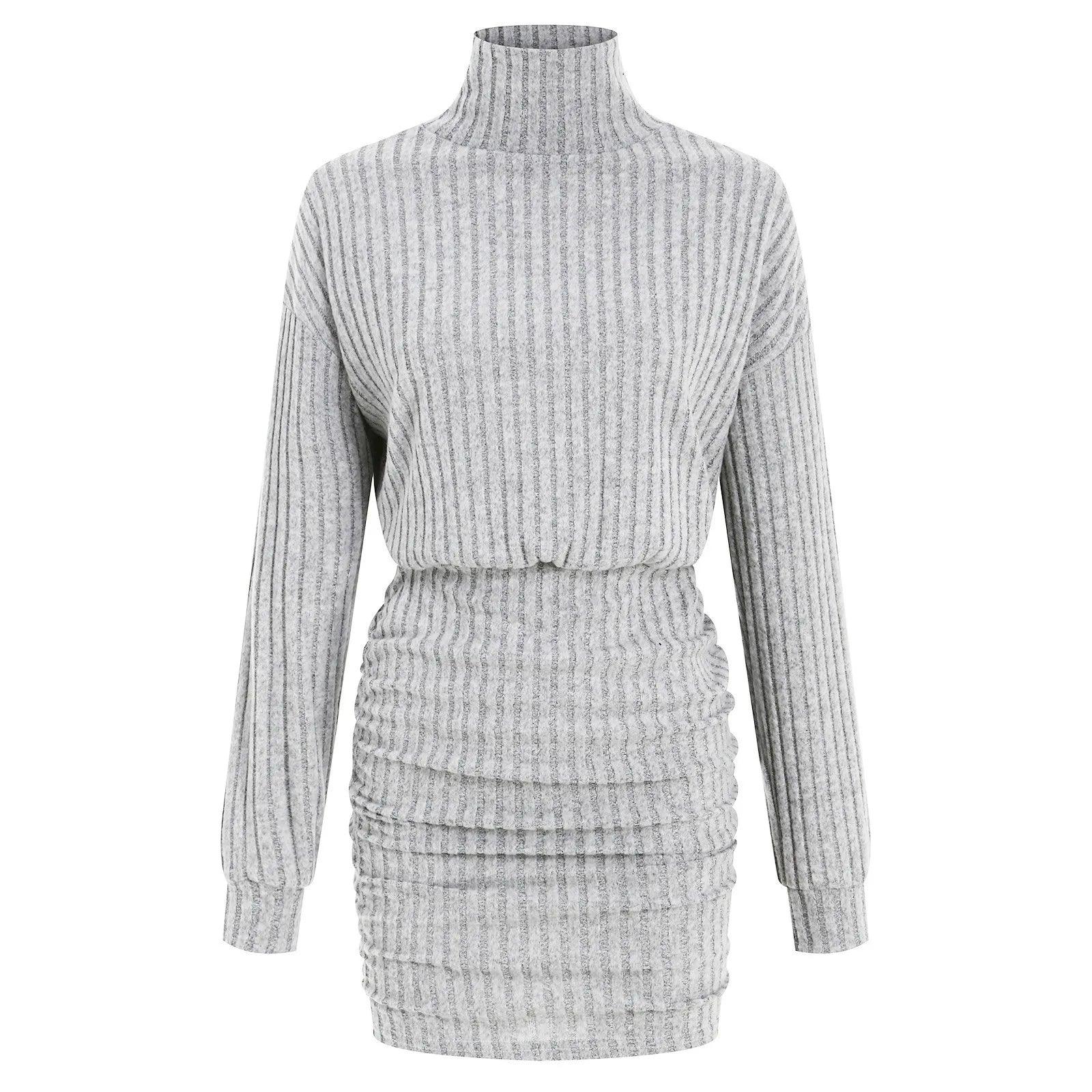 Casual Bodycon Women’s Long Sleeve Ribbed Knit Turtleneck Mini Sweater Dress - JVMCL