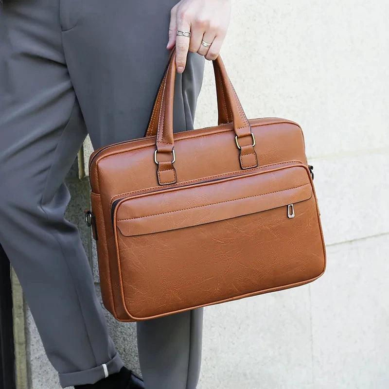 PU Leather Business Briefcase: Handbag, Laptop Folder & Crossbody Messenger Bag - JVMCL