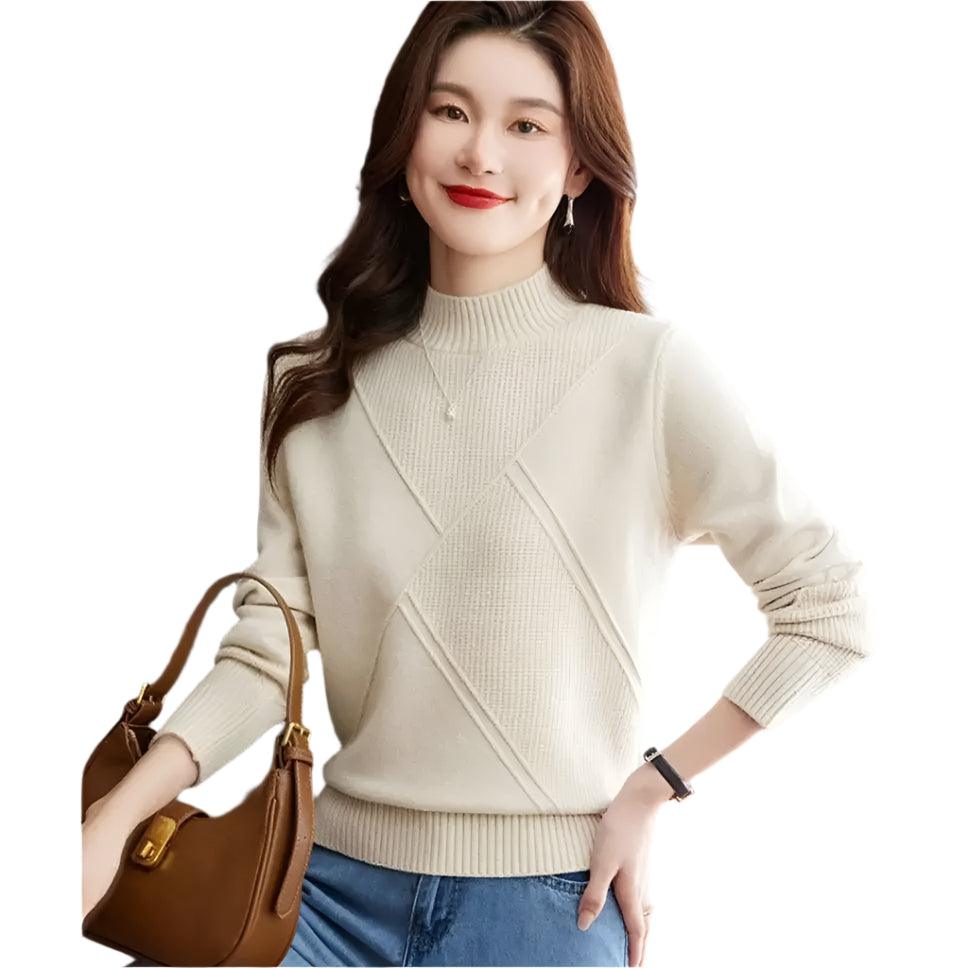 Fashionable Puff Sleeve Bottoming Half Turtleneck Loose Knitted Sweater - JVMCL