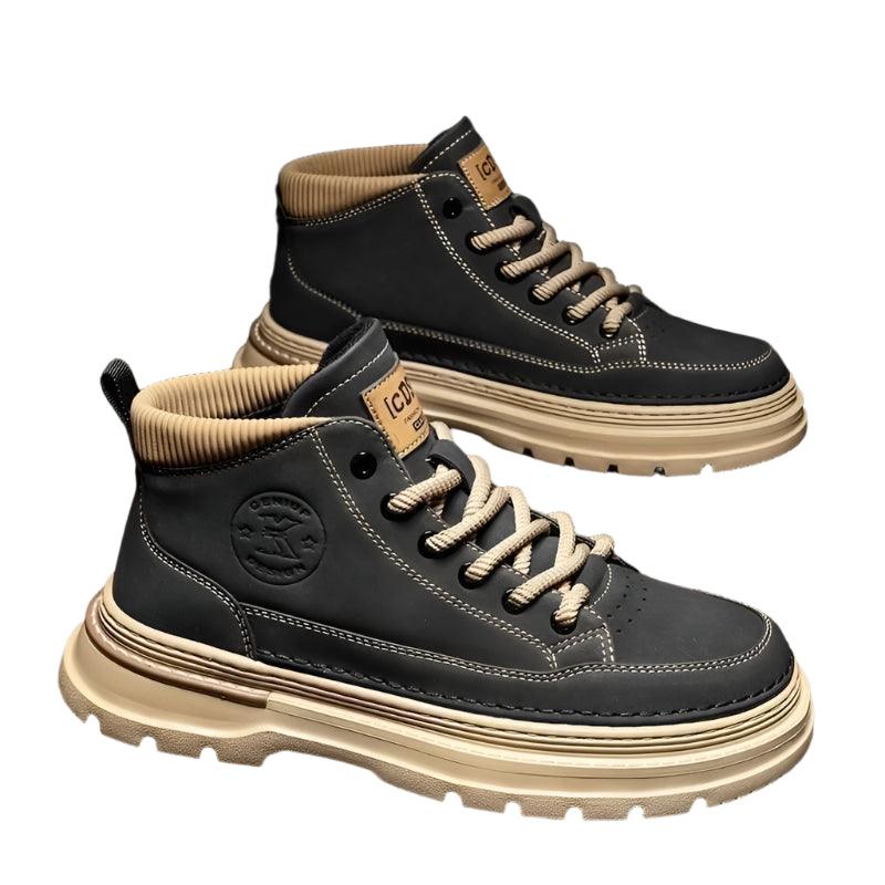 Men's High-Top Leather Work Boots – Yellow Casual Hiking Boots with Thick Bottom - JVMCL