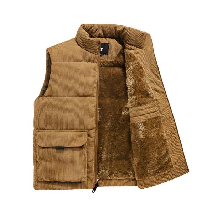 Men's Warm Corduroy Velvet Waistcoat - Fur-Lined Multi-Pocket Sleeveless Jacket - JVMCL