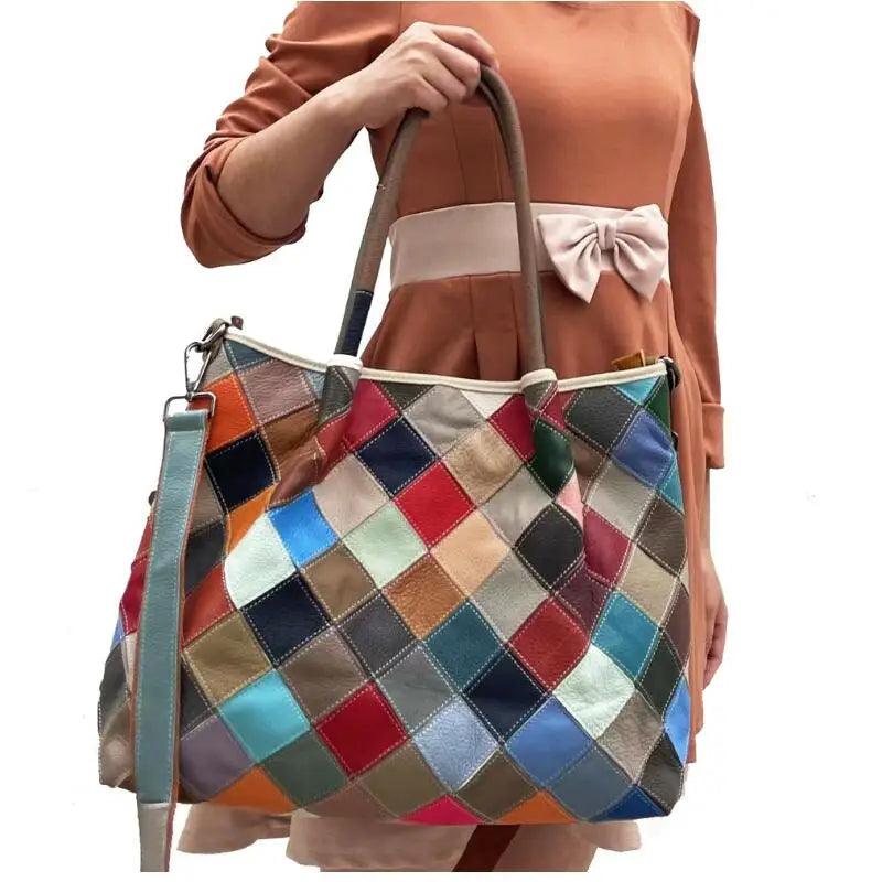 Multi-Colorful Real Leather Floral Tote – Luxury & Artistic Elegance - JVMCL