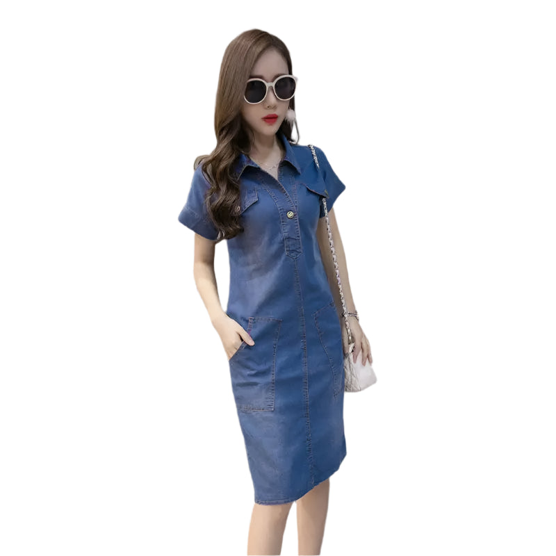 Women's Retro Denim Mini Dress – Elegant & Casual Summer Fashion