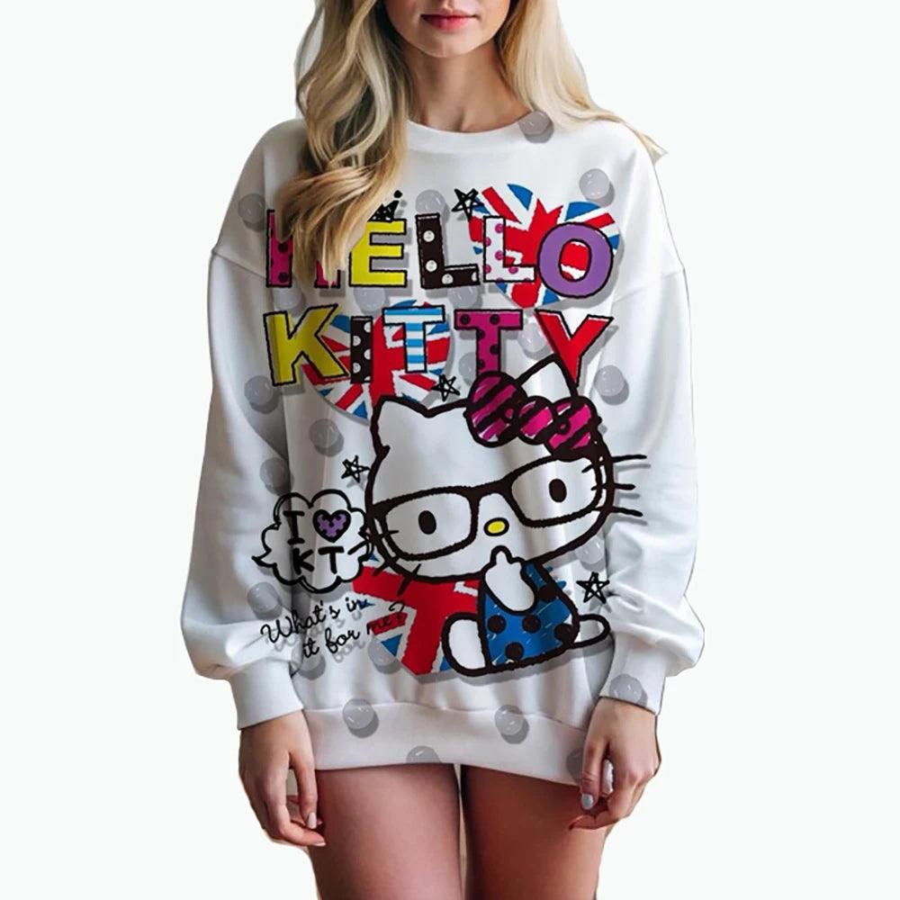 Oversized Anime Print Sweatshirt – Hello Kitty Hoodie for Women - JVMCL