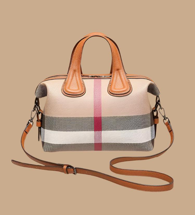 Luxury Plaid Canvas Boston Handbag – Designer Crossbody & Shoulder Bag for Women - JVMCL