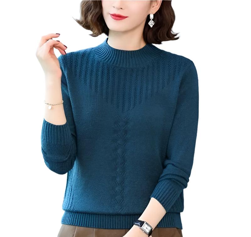 Knitted Long Sleeve Half High Collar Pullover Screw Thread Sweater - JVMCL