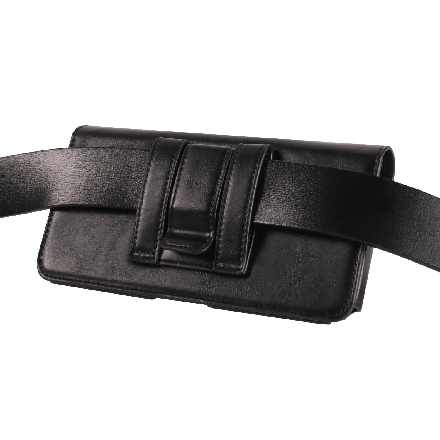 Crazy Horse Leather Horizontal Waist Phone Bag Pouch for Large Smartphones