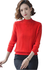 Autumn Winter Half Turtleneck Knitted Slim Long Sleeve Jumper Pullover Sweater - JVMCL