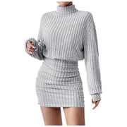 Casual Bodycon Women’s Long Sleeve Ribbed Knit Turtleneck Mini Sweater Dress - JVMCL