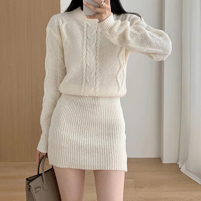 Ribbed Pullover Bodycon Batwing Sleeve Two-Piece Dress - JVMCL