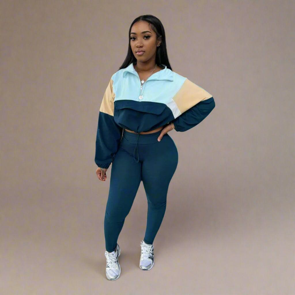 Women's Cropped Jacket and Pant Set – Sexy, Elegant Sportswear Tracksuit - JVMCL