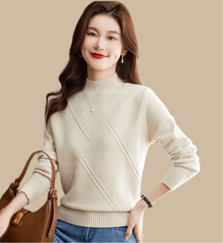 Fashionable Puff Sleeve Bottoming Half Turtleneck Loose Knitted Sweater - JVMCL